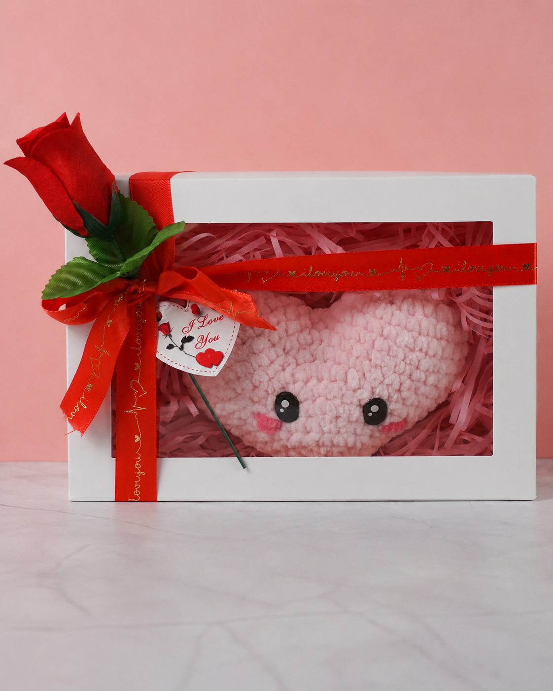 Lovey the Heart – Crochet Heart Plushie in gift box | Handmade Valentine Gift