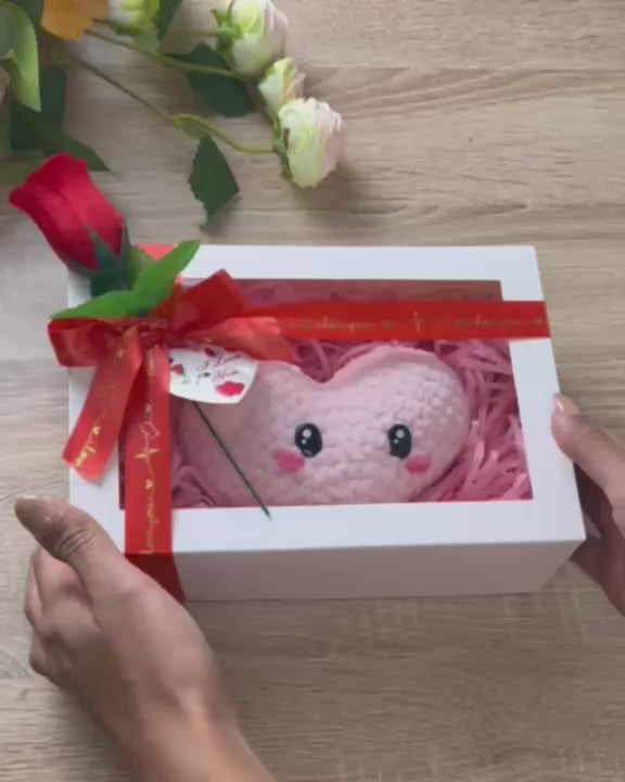 Lovey the Heart – Crochet Heart Plushie in gift box | Handmade Valentine Gift